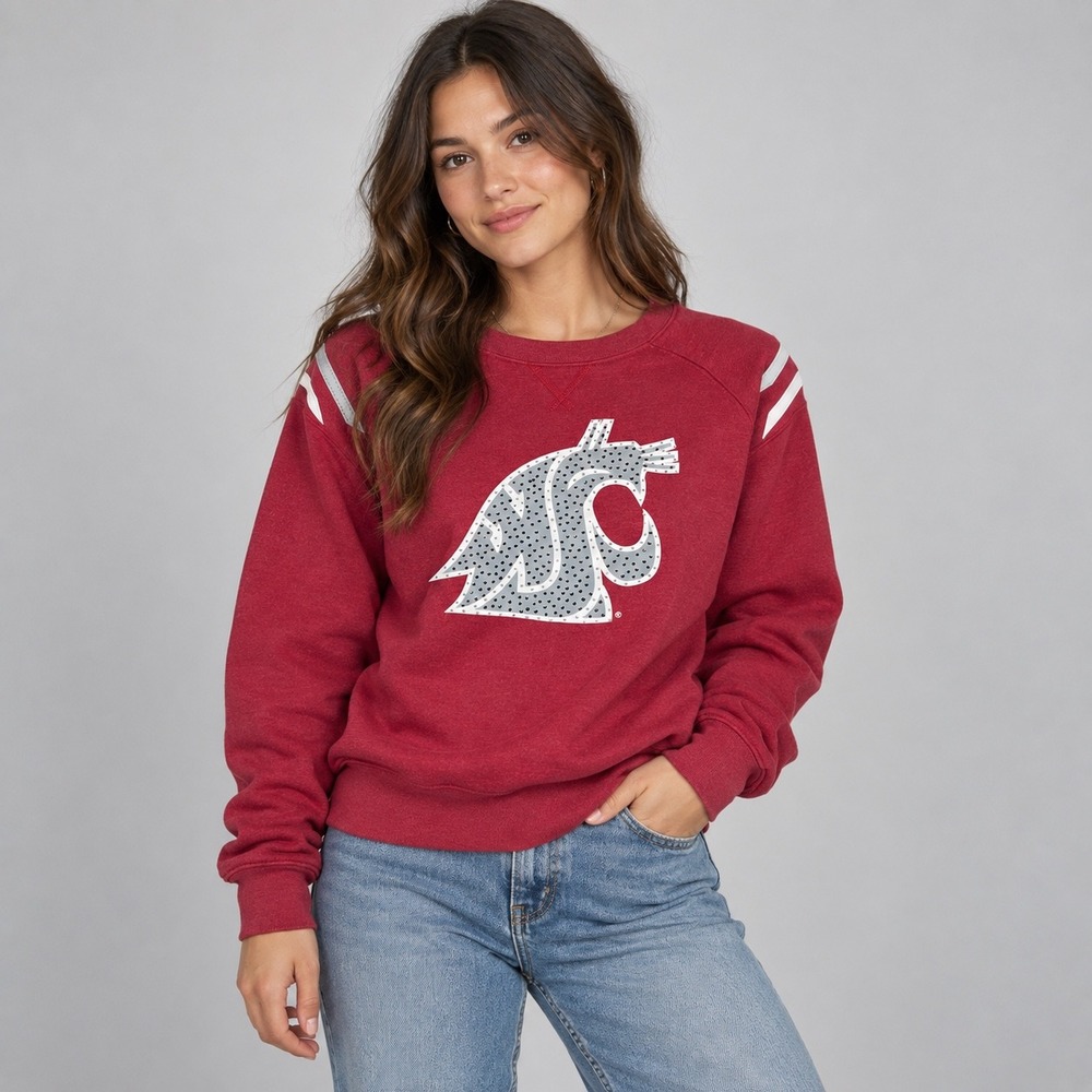 Washington State Cougars Sweatshirt Red Womens L WSU Colosseum NCAA Rhinestone